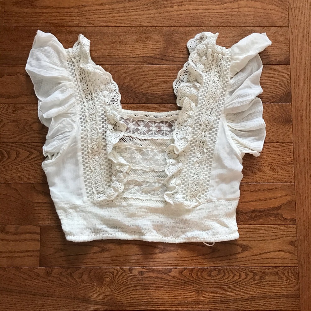 Free People White Crochet Crop Top